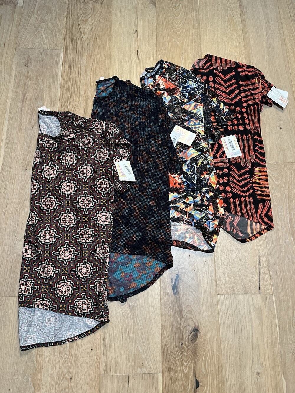 Lot Of 4 NWT Lularoe Women’s X-Small XS Irma Tops Colorful Comfy Print Geometric